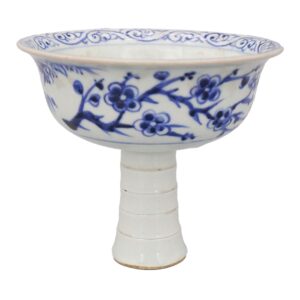 Blue-and-White Stem Cup with "Three Friends of Winter" Motifs